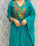 Dark Rama Green Color Premium Mul Chanderi Silk Embroidery 3 Piece Salwar Set with Lining /  ESS399