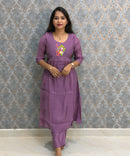Purple Color Premium Mul Chanderi Silk Embroidery 3 Piece Salwar Set with Lining /  ESS399