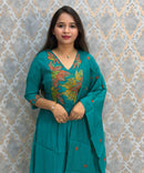 Dark Rama Green Color Premium Mul Chanderi Silk Embroidery 3 Piece Salwar Set with Lining /  ESS399