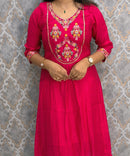 Cherry Pink Color Premium Mul Chanderi Silk Embroidery 3 Piece Salwar Set with Lining /  ESS399