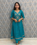 Rama Green Color Premium Mul Chanderi Silk Embroidery 3 Piece Salwar Set with Lining /  ESS399