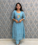 Blue Color Premium Mul Chanderi Silk Embroidery 3 Piece Salwar Set with Lining /  ESS399