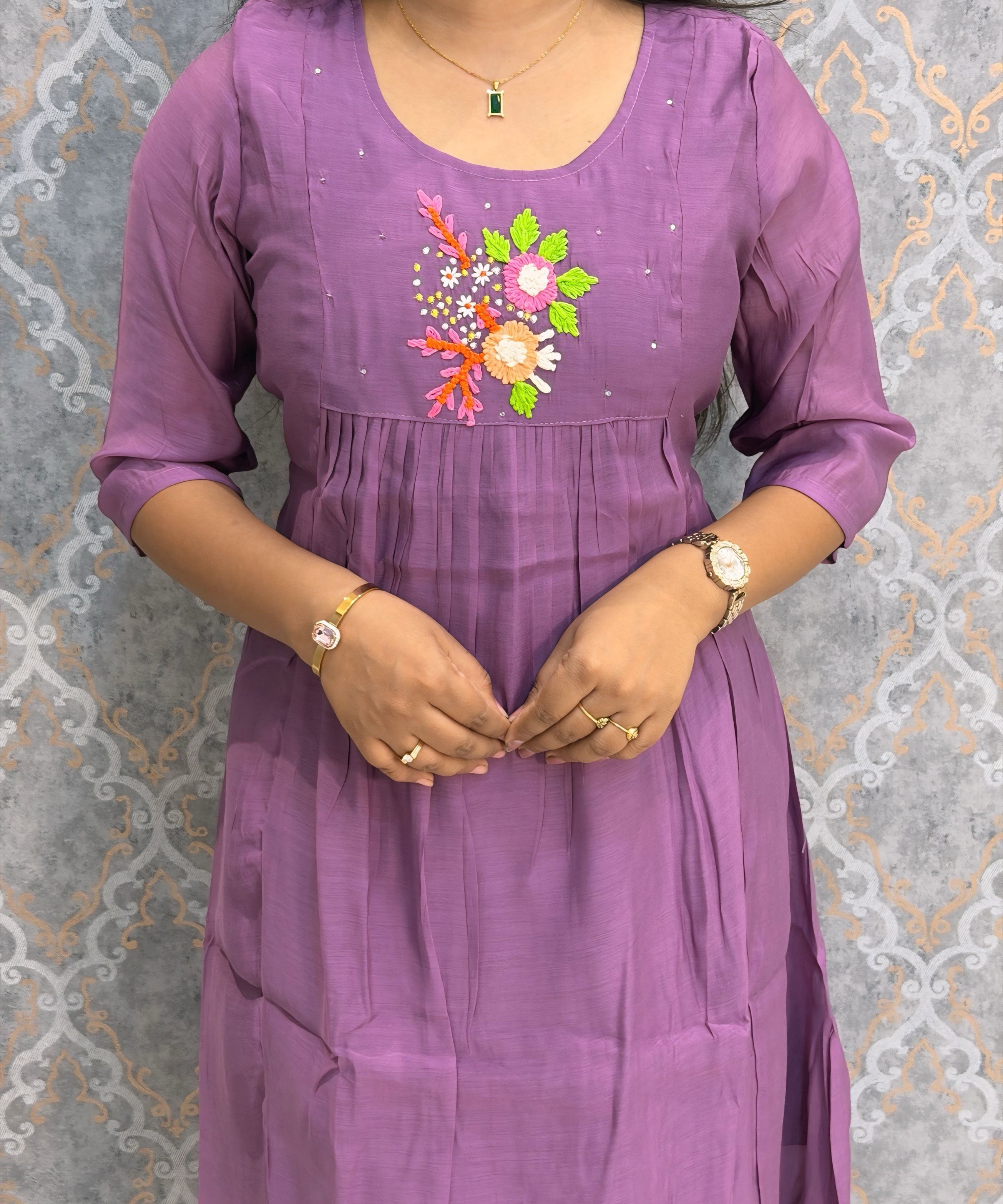 Purple Color Premium Mul Chanderi Silk Embroidery 3 Piece Salwar Set with Lining /  ESS399