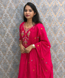 Cherry Pink Color Premium Mul Chanderi Silk Embroidery 3 Piece Salwar Set with Lining /  ESS399