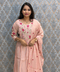 Pink Color Premium Mul Chanderi Silk Embroidery 3 Piece Salwar Set with Lining /  ESS414