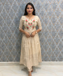 Cream Color Premium Mul Chanderi Silk Embroidery 3 Piece Salwar Set with Lining /  ESS414