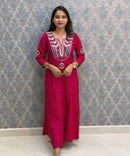 Pink and Teal Blue Color Premium Flex Cotton Embroidery 3 Piece Salwar Set with Lining /  ESS414