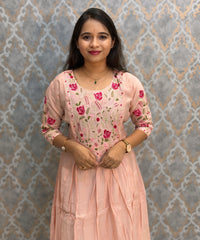 Pink Color Premium Mul Chanderi Silk Embroidery 3 Piece Salwar Set with Lining /  ESS414
