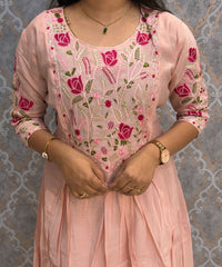 Pink Color Premium Mul Chanderi Silk Embroidery 3 Piece Salwar Set with Lining /  ESS414