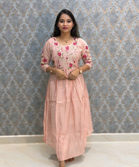 Pink Color Premium Mul Chanderi Silk Embroidery 3 Piece Salwar Set with Lining /  ESS414