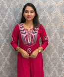 Pink and Teal Blue Color Premium Flex Cotton Embroidery 3 Piece Salwar Set with Lining /  ESS414
