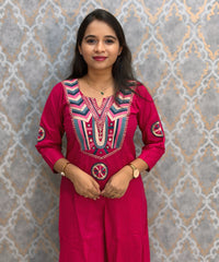 Pink and Teal Blue Color Premium Flex Cotton Embroidery 3 Piece Salwar Set with Lining /  ESS414