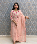 Pink Color Premium Mul Chanderi Silk Embroidery 3 Piece Salwar Set with Lining /  ESS414