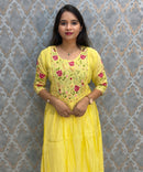 Yellow Color Premium Mul Chanderi Silk Embroidery 3 Piece Salwar Set with Lining /  ESS414