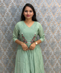 Light Green and Pink Color Premium Mul Chanderi Silk Ethnic 3 Piece Salwar Set with Lining /  ESS397