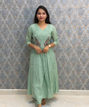 Light Green and Pink Color Premium Mul Chanderi Silk Ethnic 3 Piece Salwar Set with Lining /  ESS397