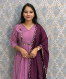 Lavender and Purple Color Premium Mul Chanderi Silk Ethnic 3 Piece Salwar Set with Lining /  ESS397