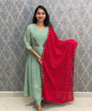 Light Green and Pink Color Premium Mul Chanderi Silk Ethnic 3 Piece Salwar Set with Lining /  ESS397