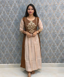 Brown with Beige Color Premium Mul Chanderi Silk Ethnic 3 Piece Salwar Set with Lining /  ESS425