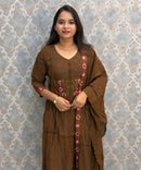 Brown Color Premium Mul Chanderi Silk Ethnic 3 Piece Salwar Set with Lining /  ESS425