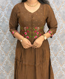 Brown Color Premium Mul Chanderi Silk Ethnic 3 Piece Salwar Set with Lining /  ESS425
