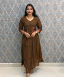 Brown Color Premium Mul Chanderi Silk Ethnic 3 Piece Salwar Set with Lining /  ESS425