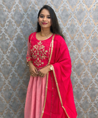 Pink Color Premium Mul Chanderi Silk Ethnic 3 Piece Salwar Set with Lining /  ESS425