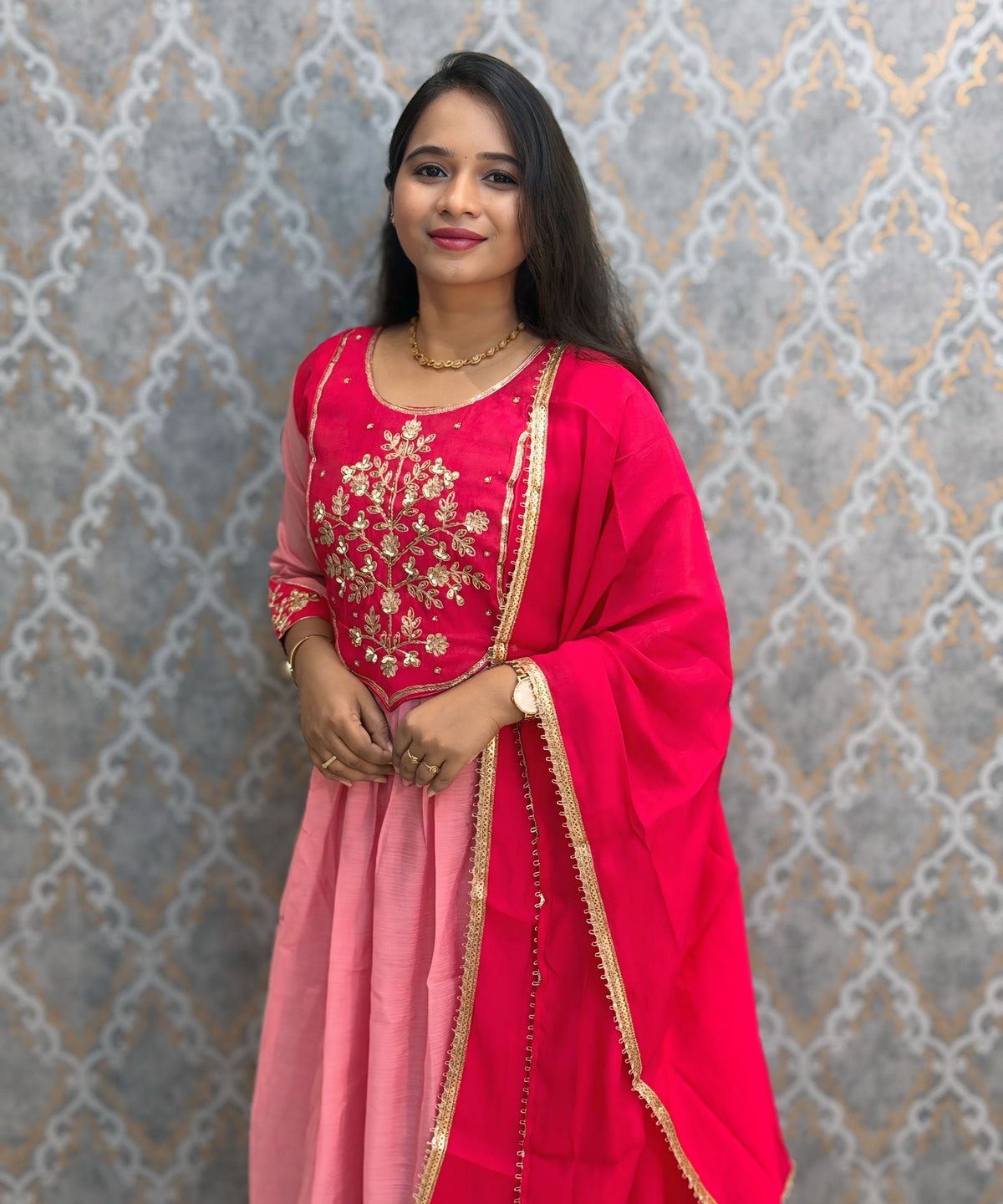 Pink Color Premium Mul Chanderi Silk Ethnic 3 Piece Salwar Set with Lining /  ESS425