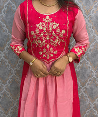 Pink Color Premium Mul Chanderi Silk Ethnic 3 Piece Salwar Set with Lining /  ESS425