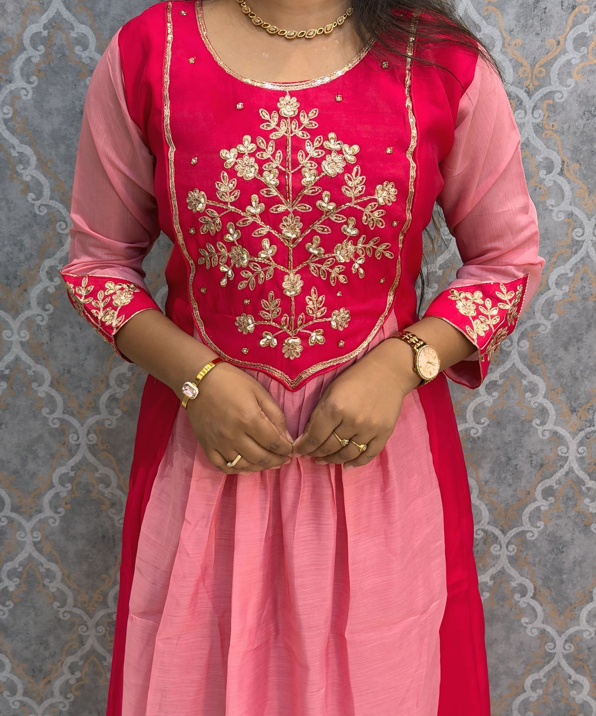 Pink Color Premium Mul Chanderi Silk Ethnic 3 Piece Salwar Set with Lining /  ESS425