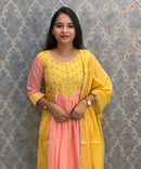 Yellow and Pink Color Premium Mul Chanderi Silk Ethnic 3 Piece Salwar Set with Lining /  ESS425