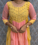 Yellow and Pink Color Premium Mul Chanderi Silk Ethnic 3 Piece Salwar Set with Lining /  ESS425
