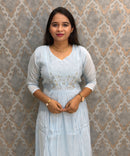 Light Blue Color Premium Mul Chanderi Silk Ethnic 3 Piece Salwar Set with Lining /  ESS425