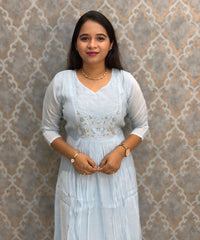 Light Blue Color Premium Mul Chanderi Silk Ethnic 3 Piece Salwar Set with Lining /  ESS425
