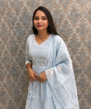 Light Blue Color Premium Mul Chanderi Silk Ethnic 3 Piece Salwar Set with Lining /  ESS425