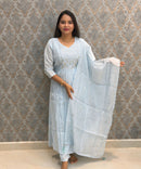 Light Blue Color Premium Mul Chanderi Silk Ethnic 3 Piece Salwar Set with Lining /  ESS425
