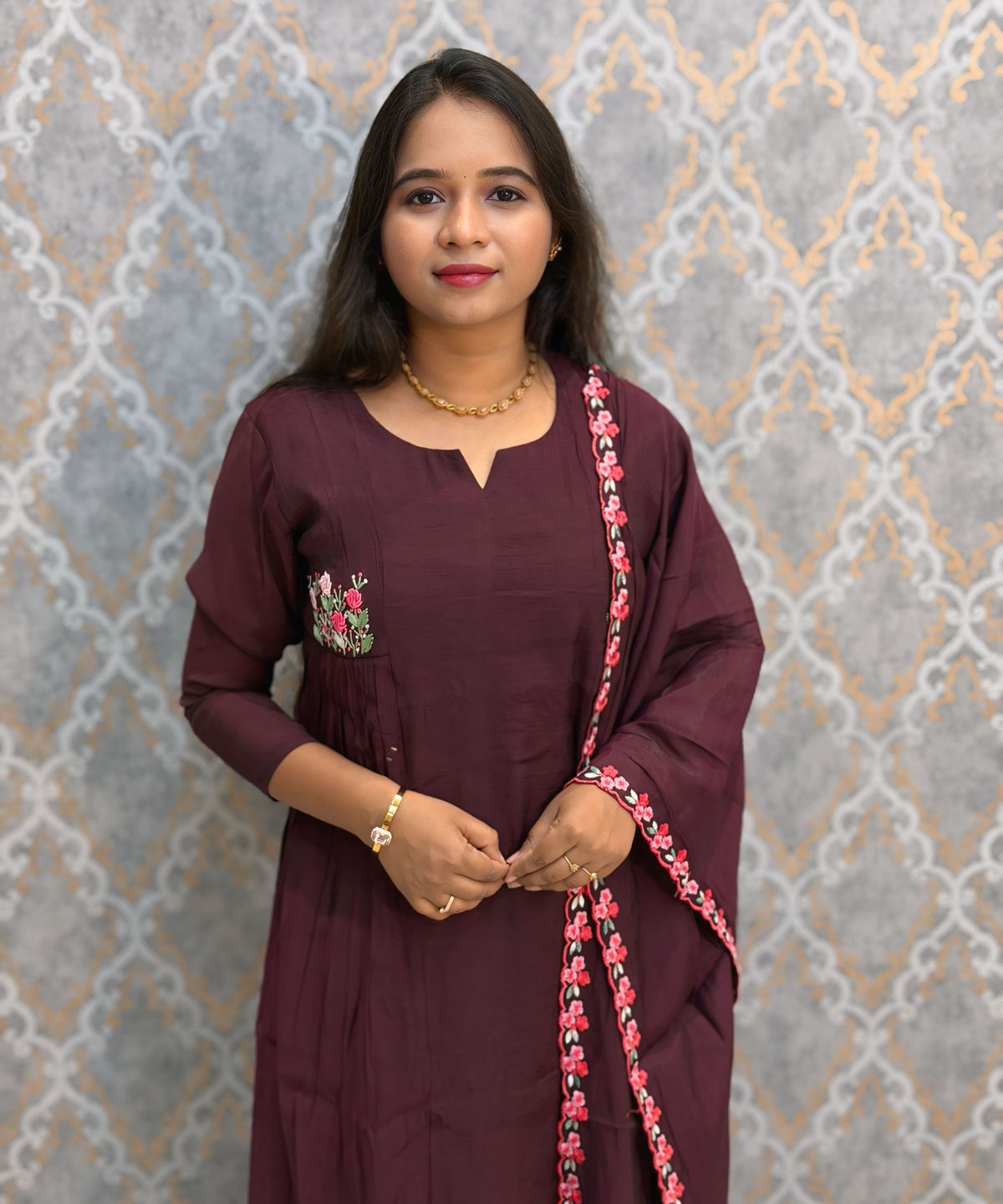 Dark Purple Color Premium Mul Chanderi Silk Ethnic 3 Piece Salwar Set with Lining /  ESS425
