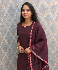 Dark Purple Color Premium Mul Chanderi Silk Ethnic 3 Piece Salwar Set with Lining /  ESS425