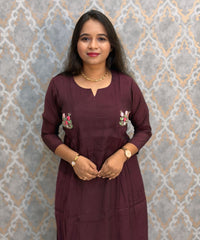 Dark Purple Color Premium Mul Chanderi Silk Ethnic 3 Piece Salwar Set with Lining /  ESS425