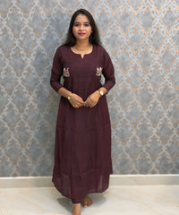 Dark Purple Color Premium Mul Chanderi Silk Ethnic 3 Piece Salwar Set with Lining /  ESS425