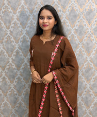 Brown Color Premium Mul Chanderi Silk Ethnic 3 Piece Salwar Set with Lining /  ESS425