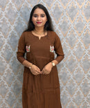 Brown Color Premium Mul Chanderi Silk Ethnic 3 Piece Salwar Set with Lining /  ESS425