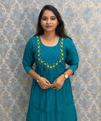 Rama Green and Lemon Yellow Color Premium Mul Chanderi Silk Ethnic 3 Piece Salwar Set with Lining /  ESS425
