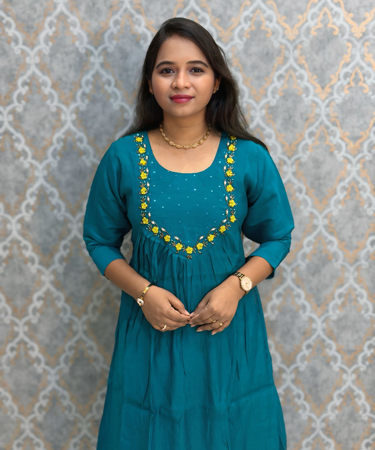 Rama Green and Lemon Yellow Color Premium Mul Chanderi Silk Ethnic 3 Piece Salwar Set with Lining /  ESS425