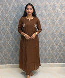 Brown Color Premium Mul Chanderi Silk Ethnic 3 Piece Salwar Set with Lining /  ESS425