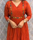 Rust Orange and Green Color Premium Mul Chanderi Silk Ethnic 3 Piece Salwar Set with Lining /  ESS425