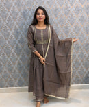 Gray Color Premium Mul Chanderi Silk Ethnic 3 Piece Salwar Set with Lining /  ESS425