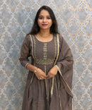 Gray Color Premium Mul Chanderi Silk Ethnic 3 Piece Salwar Set with Lining /  ESS425