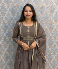 Gray Color Premium Mul Chanderi Silk Ethnic 3 Piece Salwar Set with Lining /  ESS425