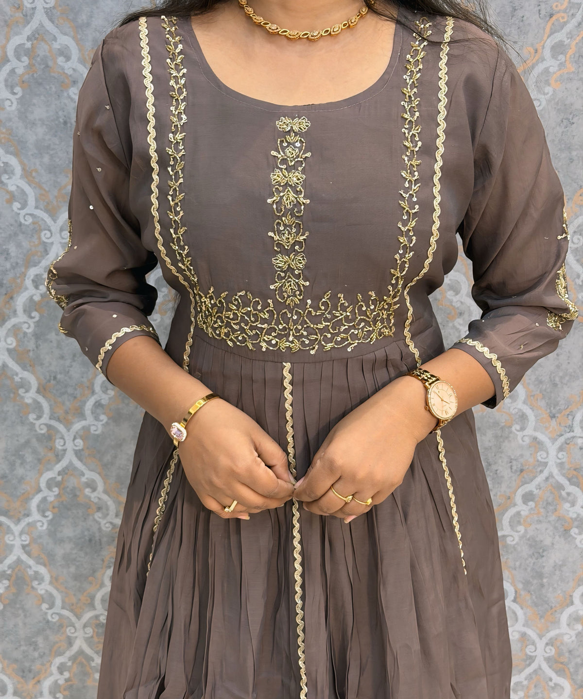 Gray Color Premium Mul Chanderi Silk Ethnic 3 Piece Salwar Set with Lining /  ESS425